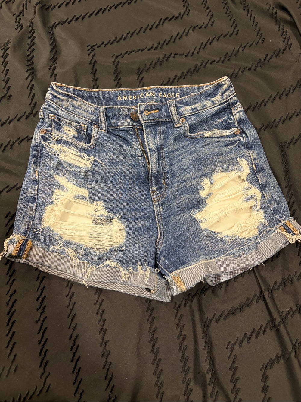 American Eagle Outfitters Blue Ripped High-Rise Denim Shorts